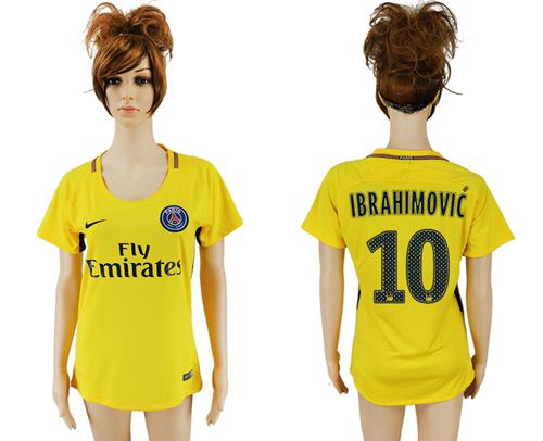 Women's Paris Saint-Germain #10 Ibrahimovic Away Soccer Club Jersey - Click Image to Close